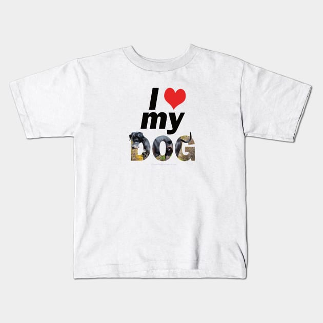 I love (heart) my dog - Great Dane oil painting word art Kids T-Shirt by DawnDesignsWordArt